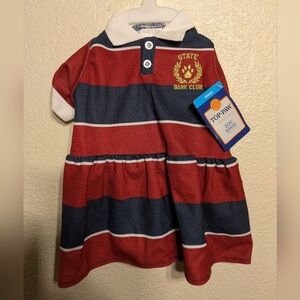 Top Paw Red and Blue Striped Fog Dress Nwt